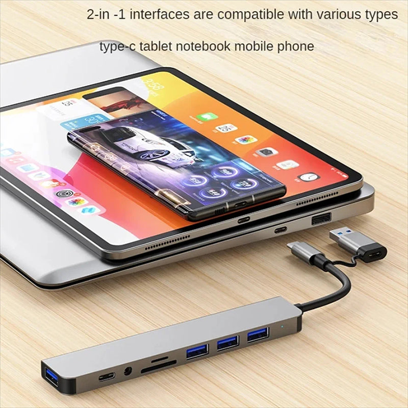 USB Splitter C Hub 8-in-1: MacBook USB Splitter & Card Reader