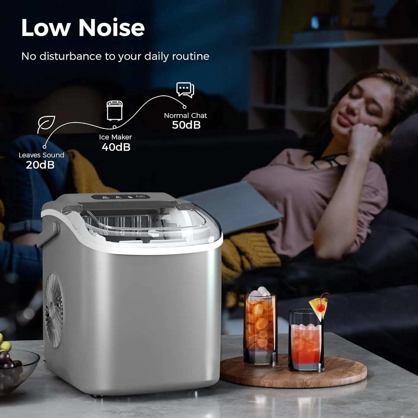 Portable Ice Maker 26Lbs/Day - 9 Bullet Ice in 7 Mins