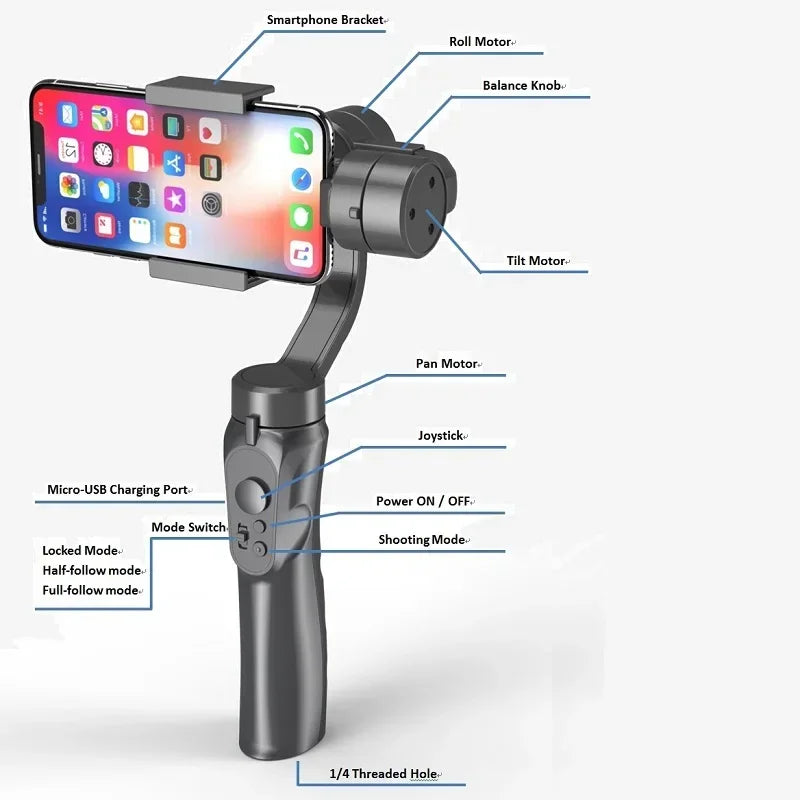 Outdoor 3-Axis Handheld Gimbal Stabilizer & Tripod