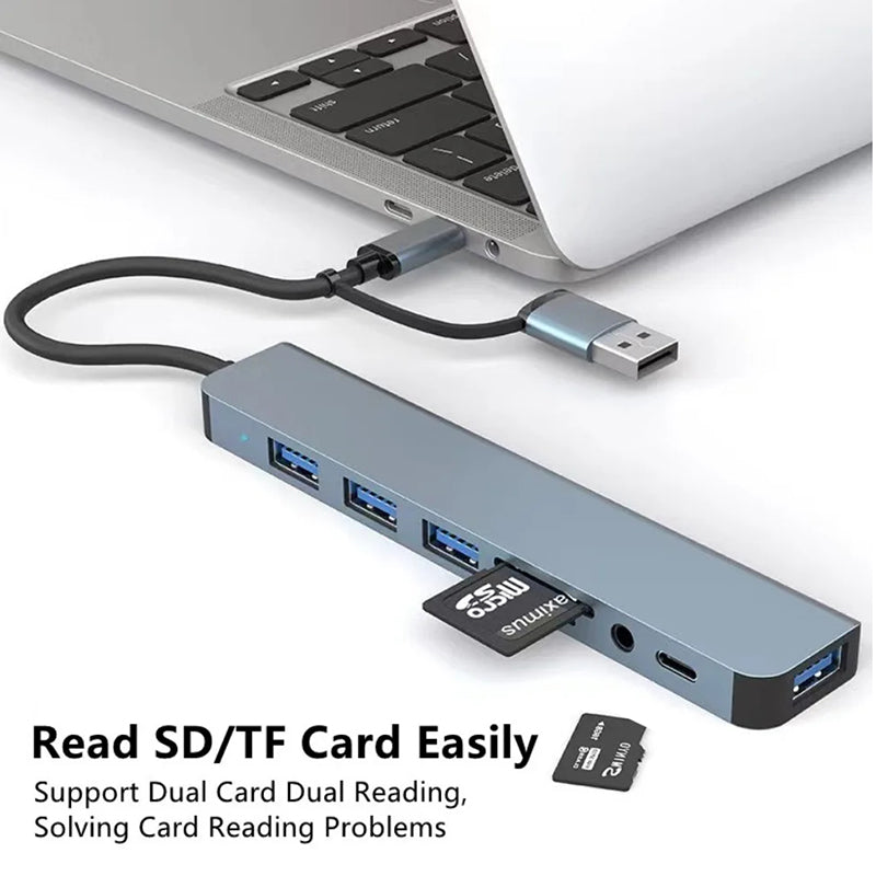 USB Splitter C Hub 8-in-1: MacBook USB Splitter & Card Reader
