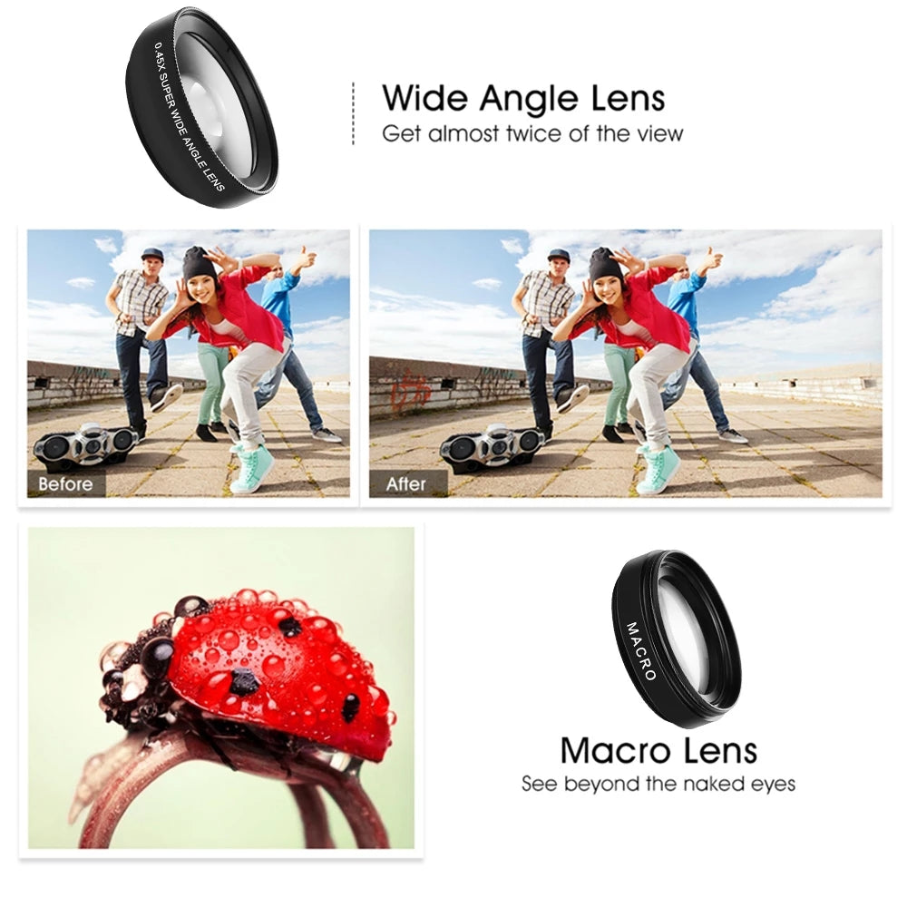 Camera Lens: HD Macro & Super Angle Lens for iPhone/Samsung Phones