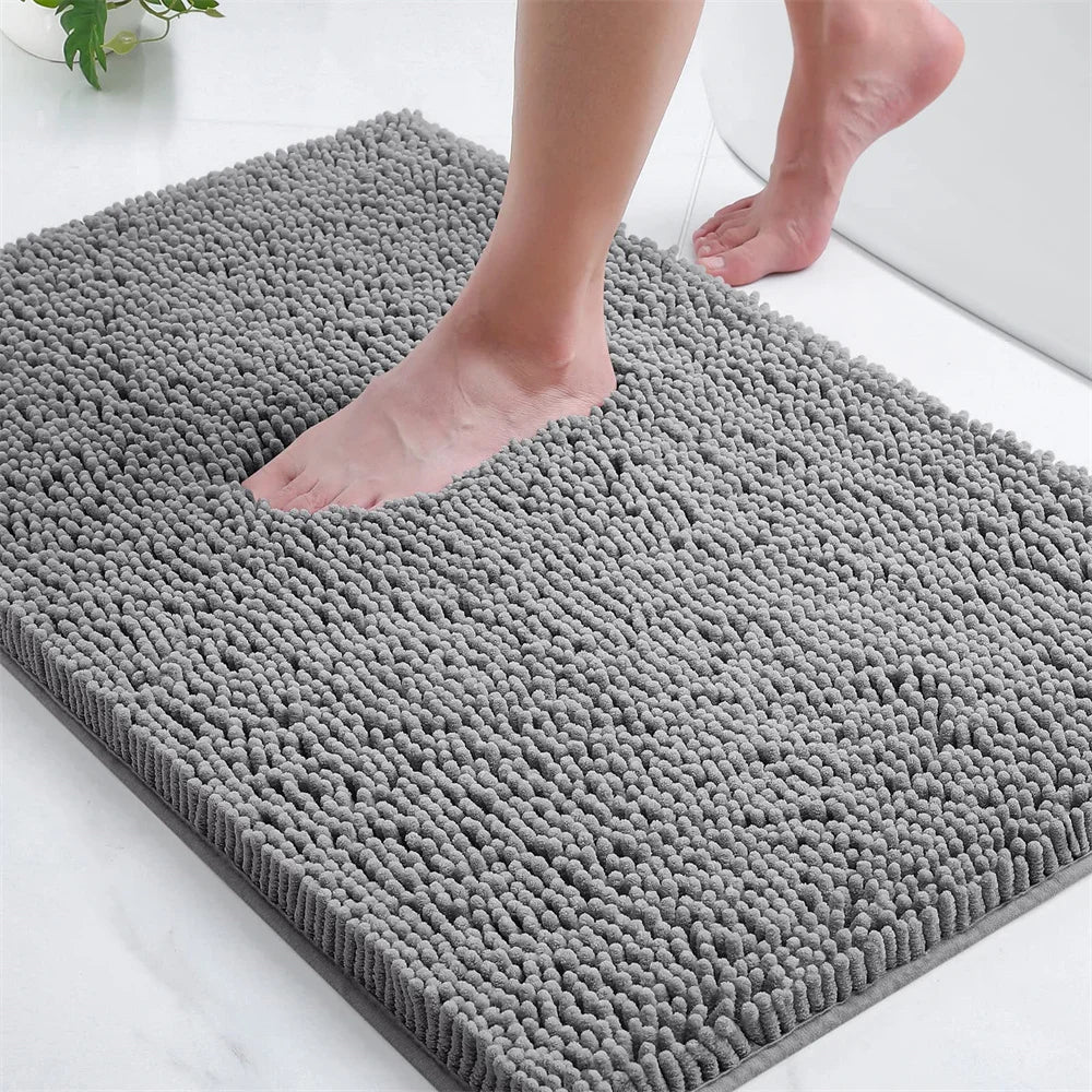 Non-Slip Chenille Bathroom Rug - Fluffy Shag Mat by Olanly