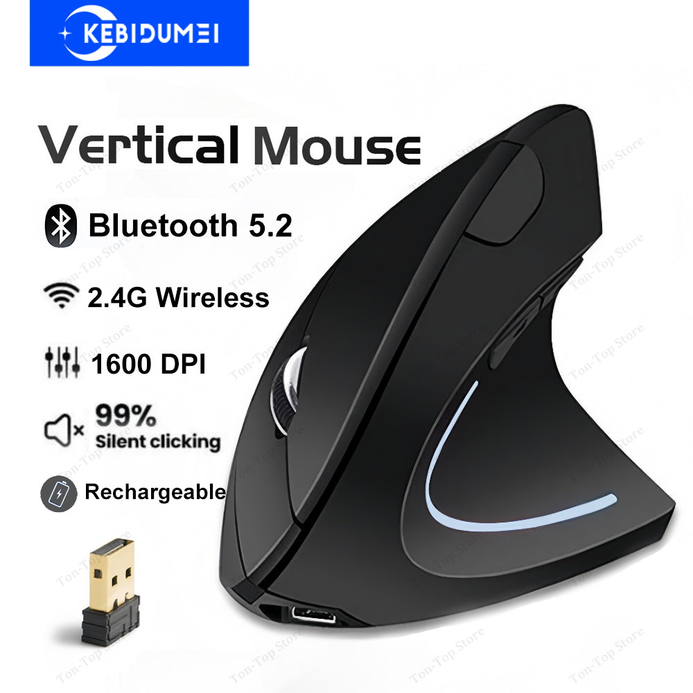 Bluetooth 5.2 Mouse 2.4G Wireless Mouse Dual Mode Vertical Mouse Rechargeable Mice Silent Mouse 1600 DPI for PC Laptop Desktop