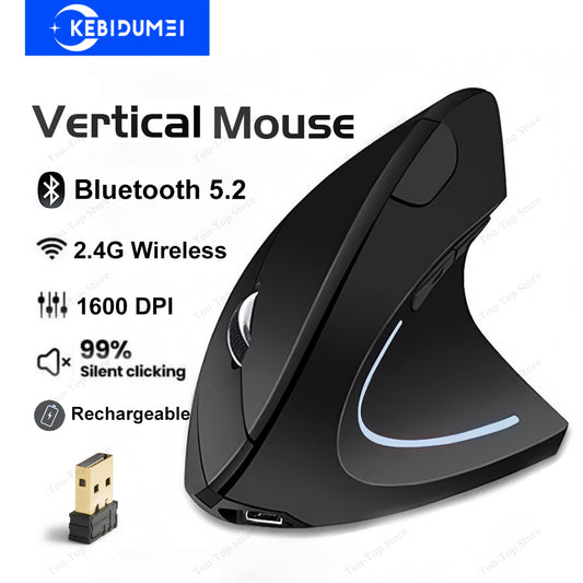 Bluetooth 5.2 Mouse 2.4G Wireless Mouse Dual Mode Vertical Mouse Rechargeable Mice Silent Mouse 1600 DPI for PC Laptop Desktop