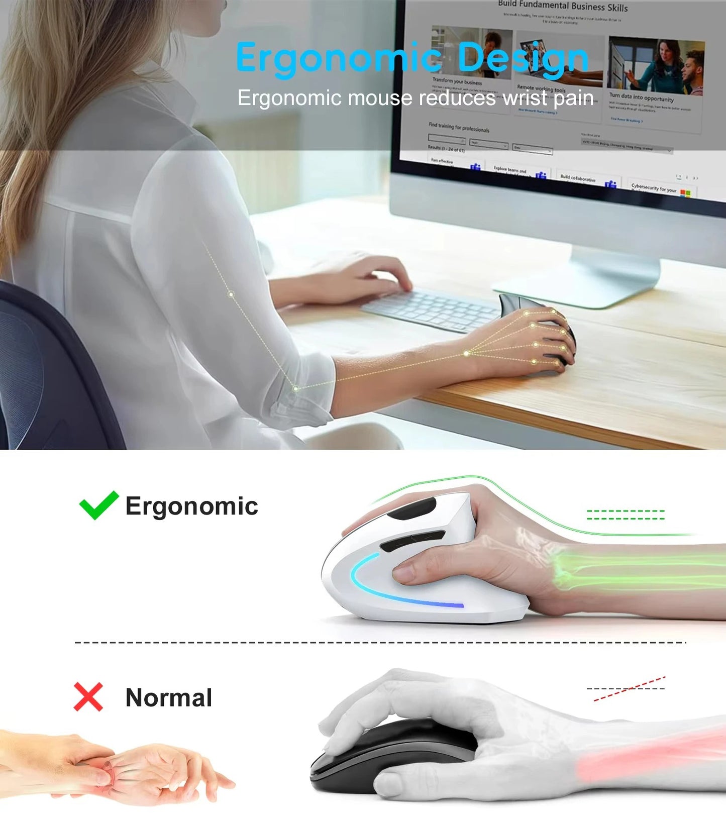 Bluetooth 5.2 Mouse 2.4G Wireless Mouse Dual Mode Vertical Mouse Rechargeable Mice Silent Mouse 1600 DPI for PC Laptop Desktop