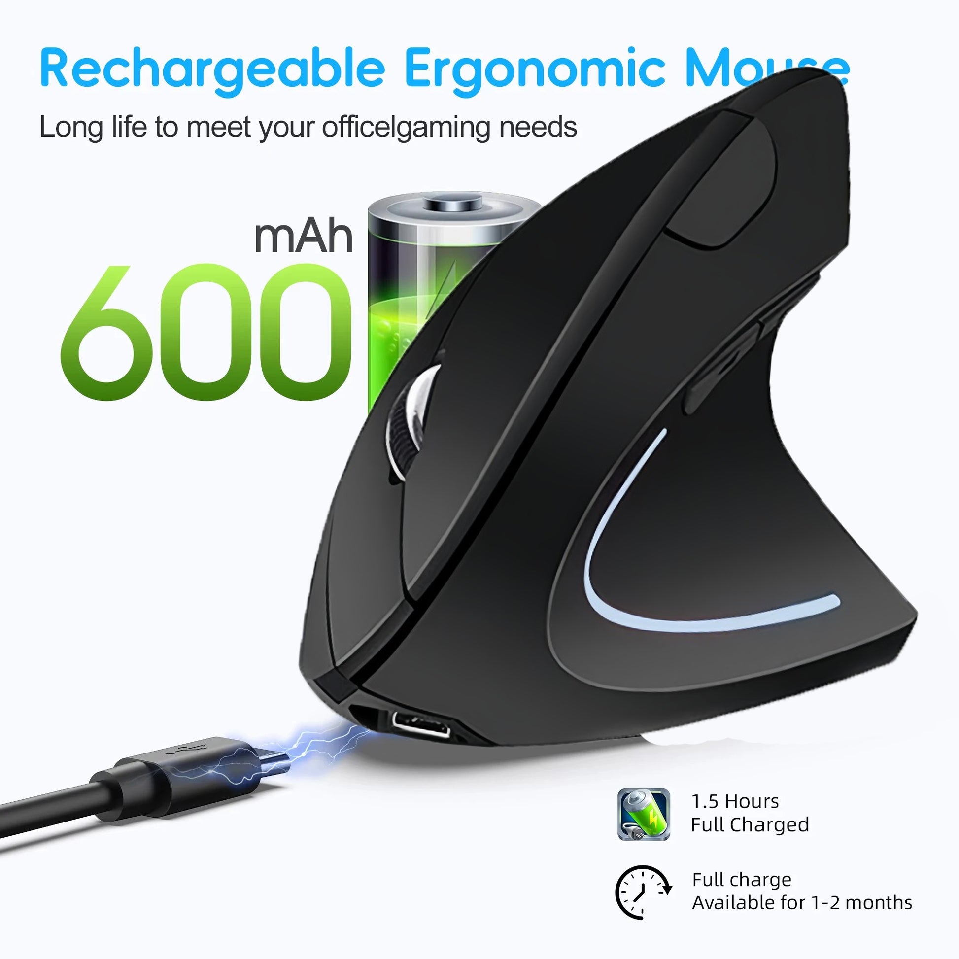 Bluetooth 5.2 Mouse 2.4G Wireless Mouse Dual Mode Vertical Mouse Rechargeable Mice Silent Mouse 1600 DPI for PC Laptop Desktop