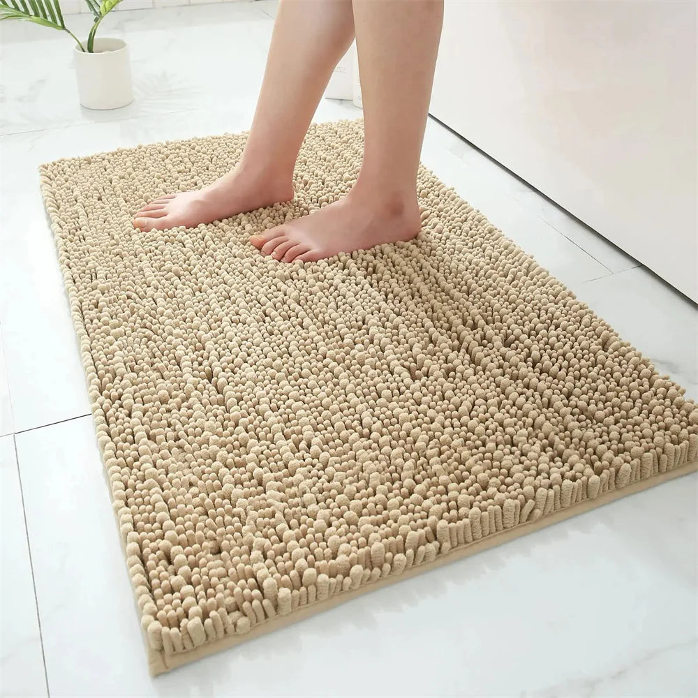 Non-Slip Chenille Bathroom Rug - Fluffy Shag Mat by Olanly