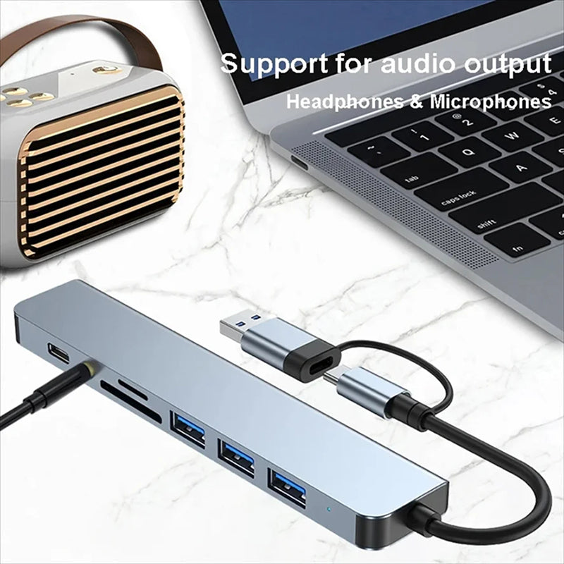USB Splitter C Hub 8-in-1: MacBook USB Splitter & Card Reader
