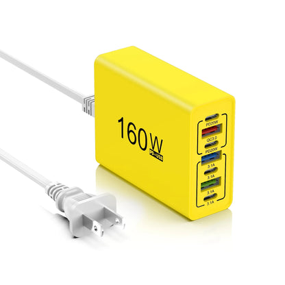 160W 6 Port USB Charger Fast Charging PD QC3.0 USB C Phone Charger USB Hub Adapter For iPhone Samsung Huawei Xiaomi Wall Charger