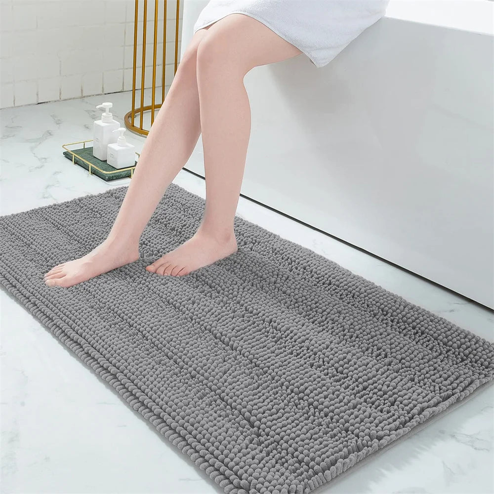 Non-Slip Chenille Bathroom Rug - Fluffy Shag Mat by Olanly