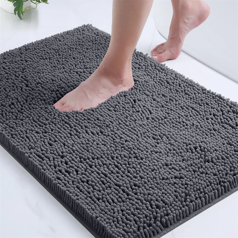 Non-Slip Chenille Bathroom Rug - Fluffy Shag Mat by Olanly