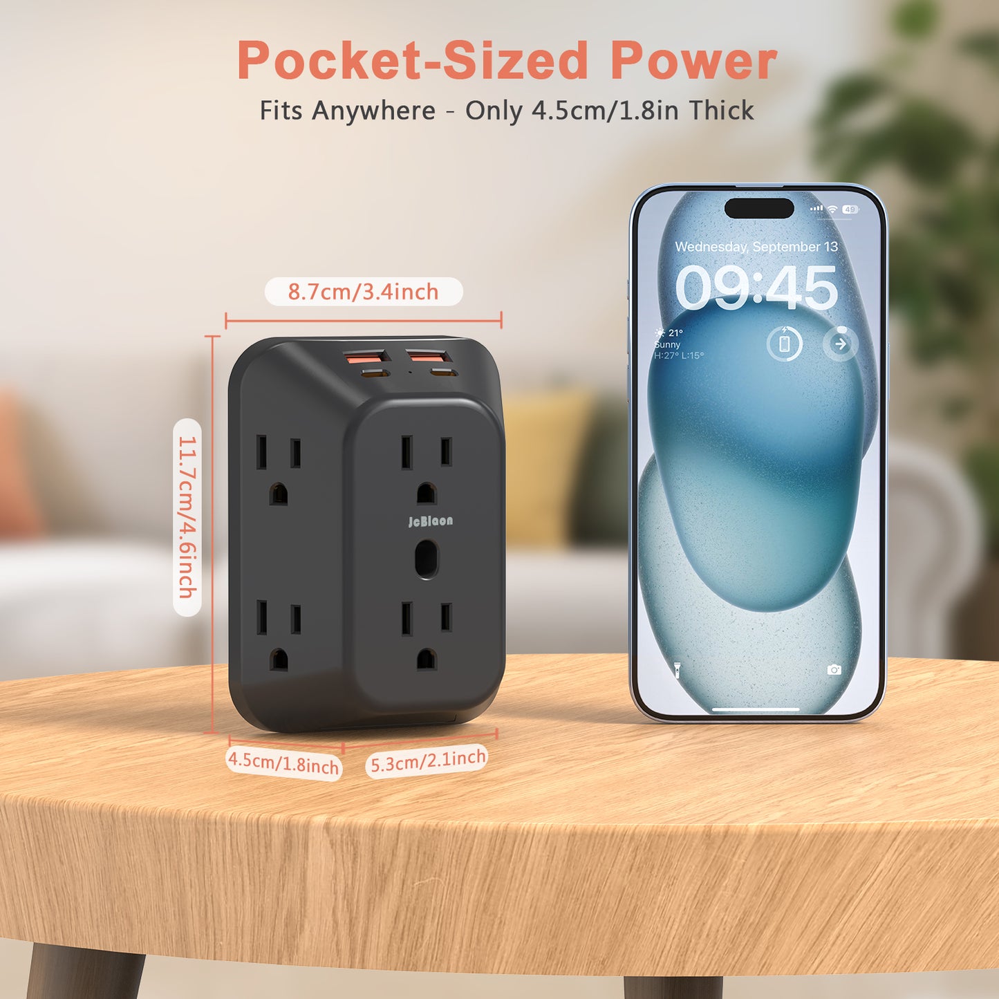 US Plug Power Strip Multitap With 6 Outlets and 2 USB-A &2 Type-c,4-Side Design Wall Charger for Home Travel Office Kitchen
