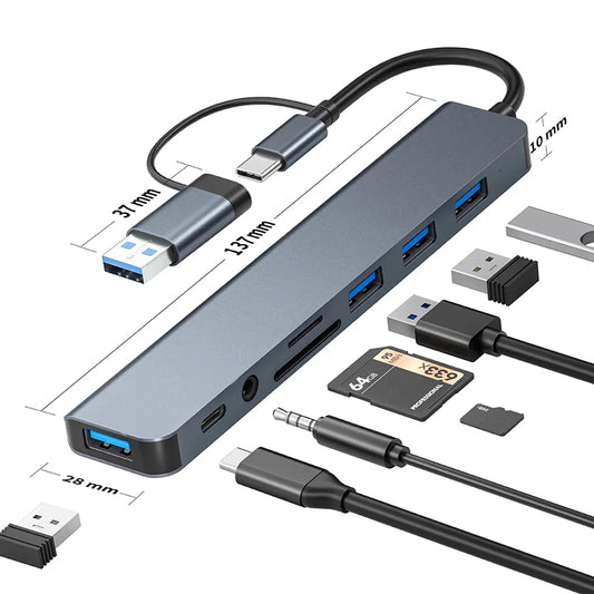 USB Splitter C Hub 8-in-1: MacBook USB Splitter & Card Reader