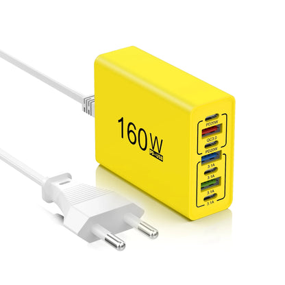 160W 6 Port USB Charger Fast Charging PD QC3.0 USB C Phone Charger USB Hub Adapter For iPhone Samsung Huawei Xiaomi Wall Charger