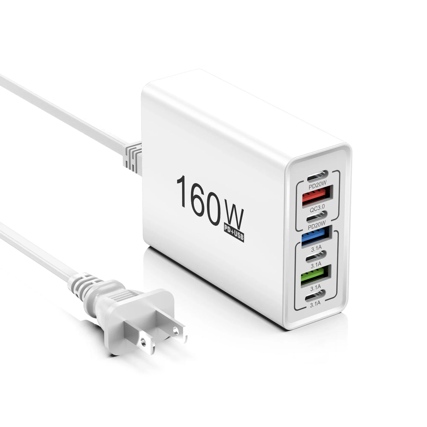 160W 6 Port USB Charger Fast Charging PD QC3.0 USB C Phone Charger USB Hub Adapter For iPhone Samsung Huawei Xiaomi Wall Charger