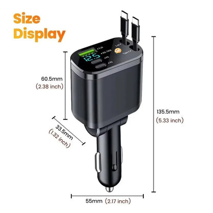 120W Car Charger 5IN1 Retractable Fast Adapter for iPhone Samsung