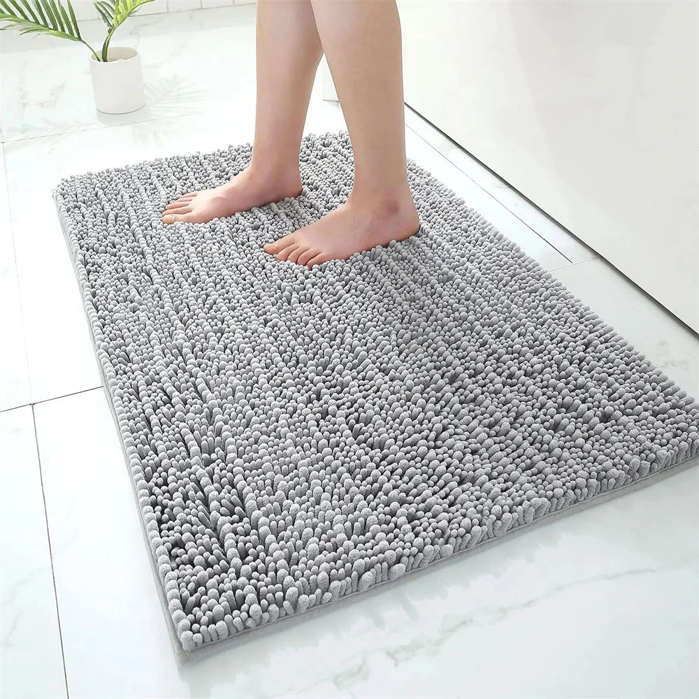 Non-Slip Chenille Bathroom Rug - Fluffy Shag Mat by Olanly