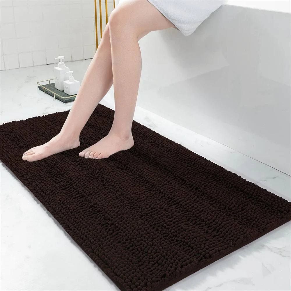 Non-Slip Chenille Bathroom Rug - Fluffy Shag Mat by Olanly