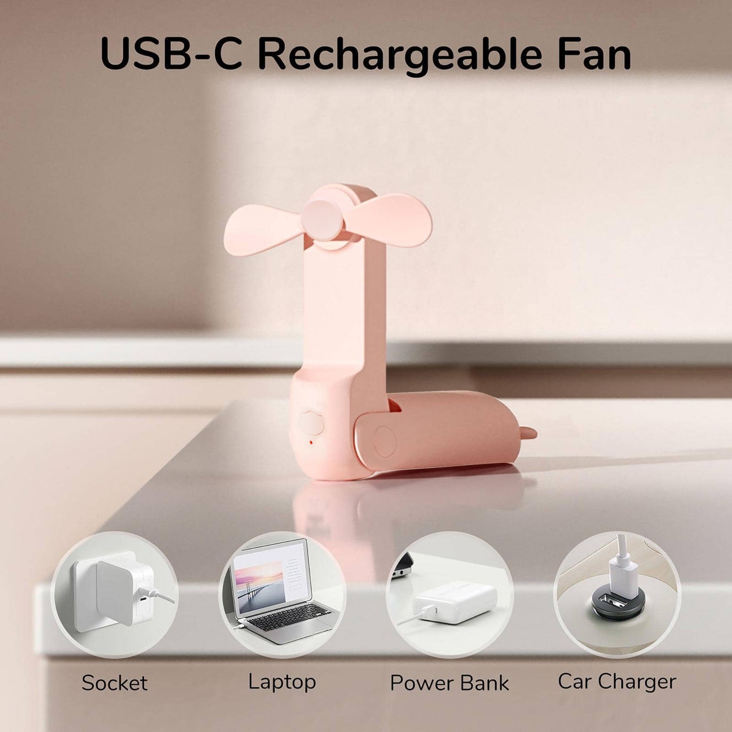 Portable Mini Fan - USB, 3-Speed, Foldable Handheld