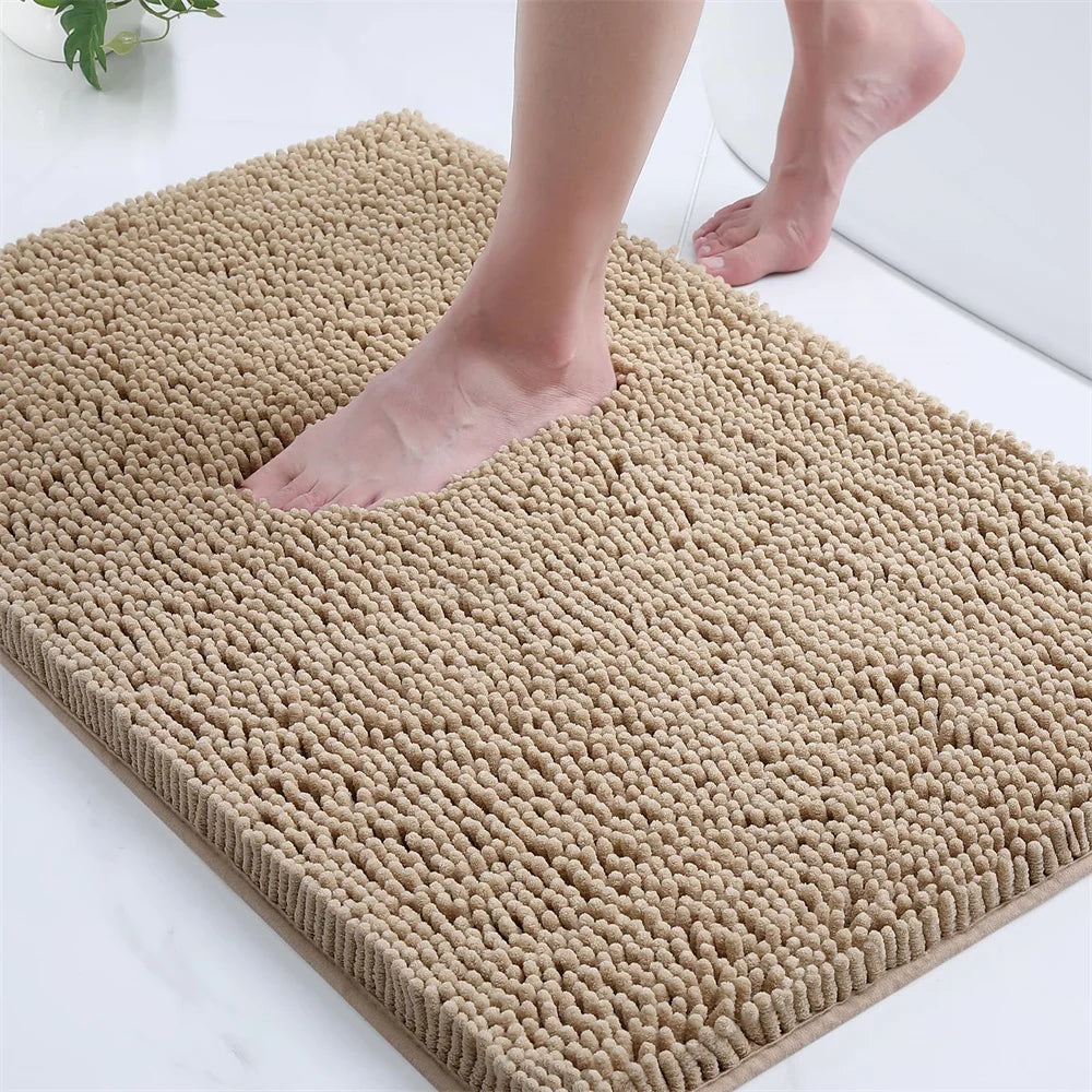 Non-Slip Chenille Bathroom Rug - Fluffy Shag Mat by Olanly