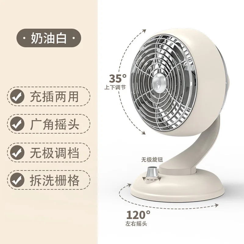 USB Rechargeable Desk Fan - Quiet 3-Speed Oscillating Air