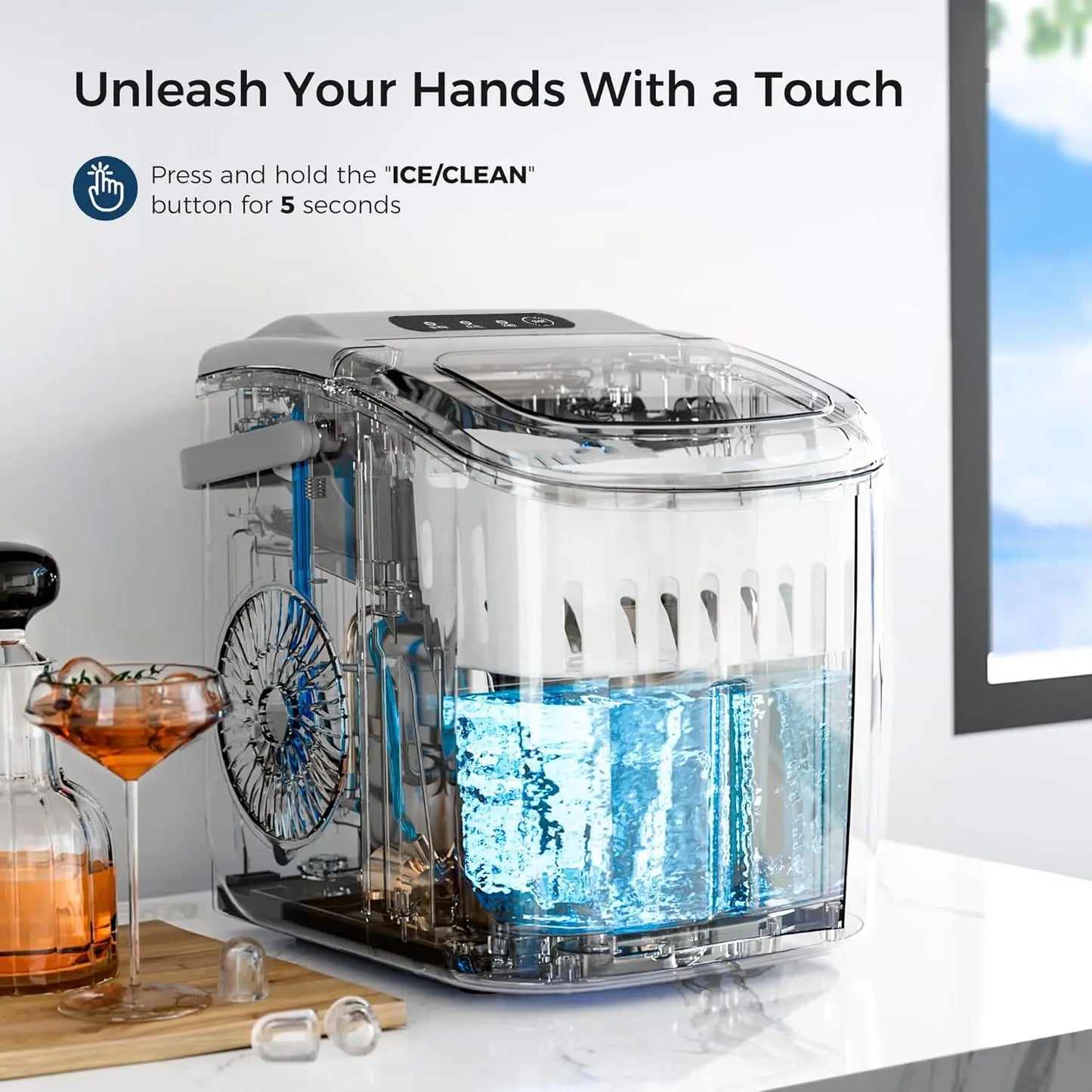 Portable Ice Maker 26Lbs/Day - 9 Bullet Ice in 7 Mins