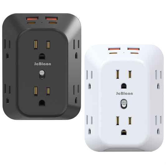 US Plug Power Strip Multitap With 6 Outlets and 2 USB-A &2 Type-c,4-Side Design Wall Charger for Home Travel Office Kitchen