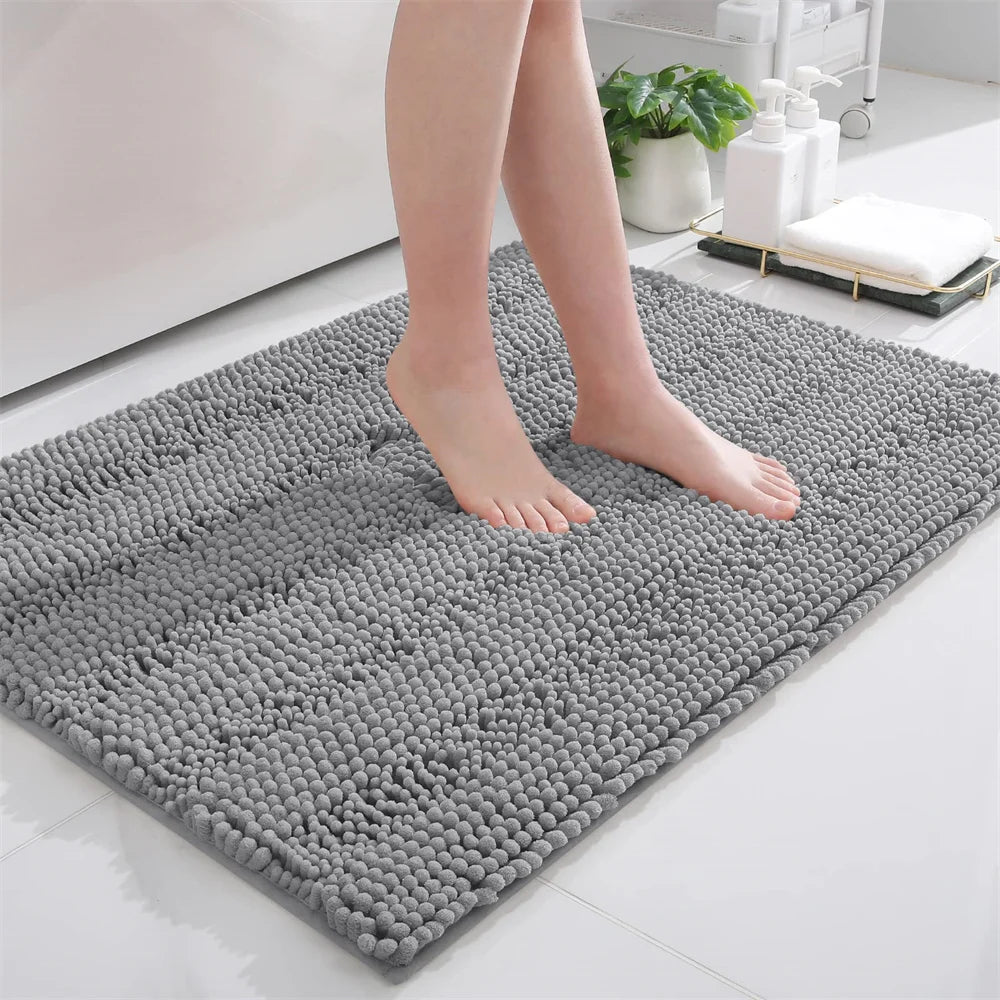 Non-Slip Chenille Bathroom Rug - Fluffy Shag Mat by Olanly