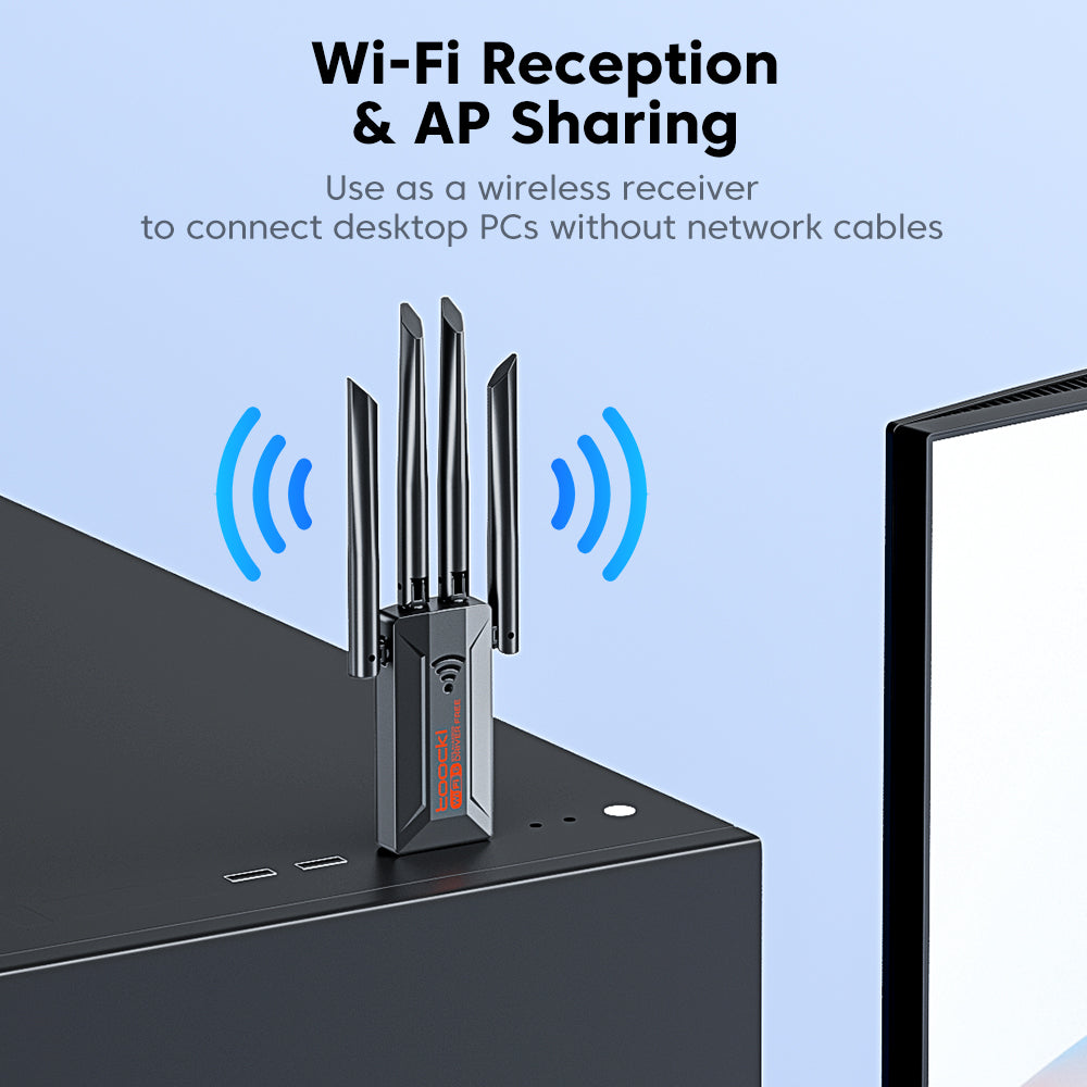 WiFi Adapter AX1300/AX900 Dual Band High-Gain Antennas