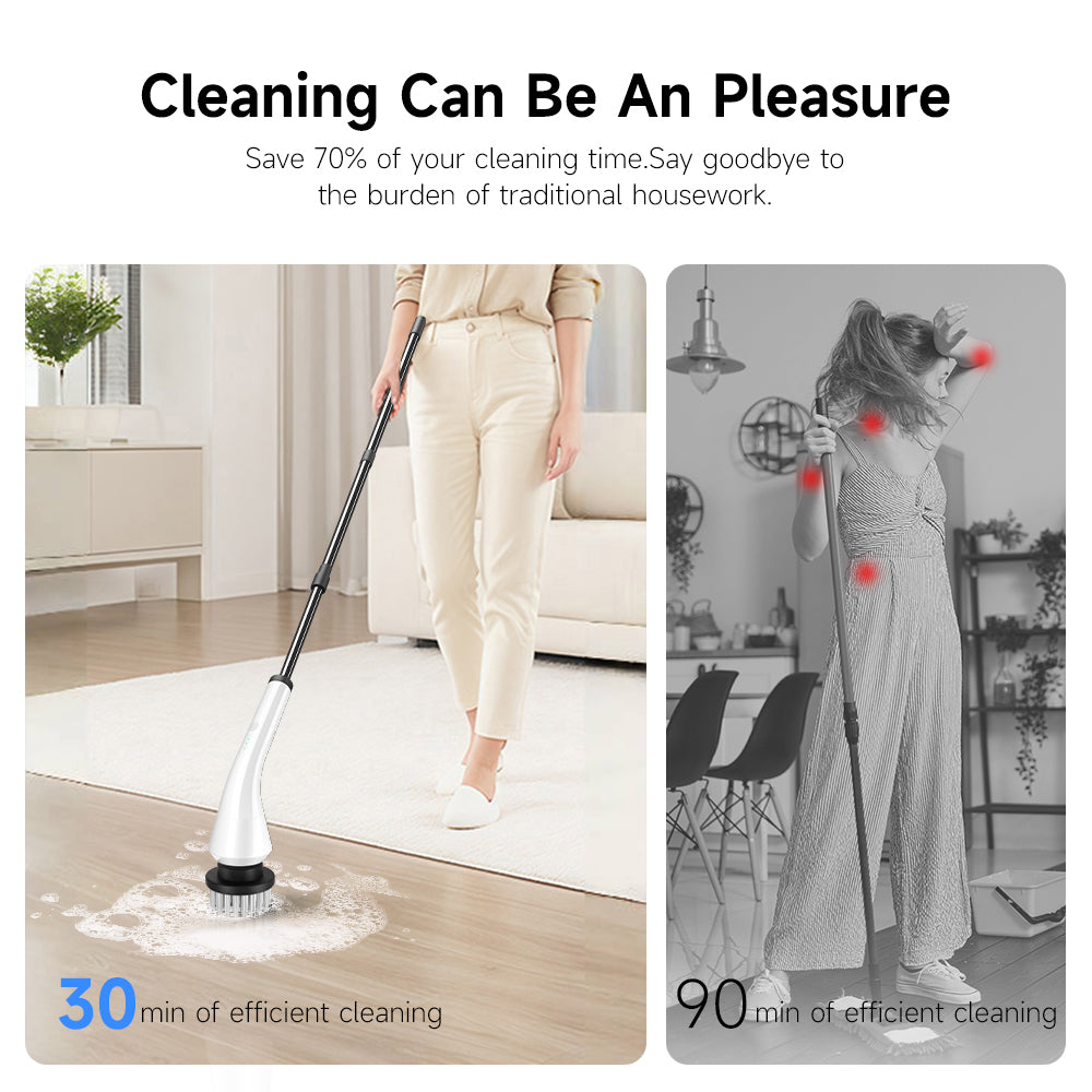Electric Spin Scrubber with 8 Brush Heads & Extension Handle