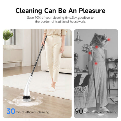 Electric Spin Scrubber with 8 Brush Heads & Extension Handle