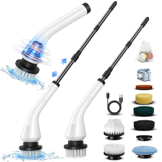 Electric Spin Scrubber with 8 Brush Heads & Extension Handle