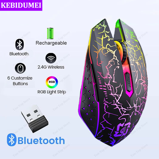 RGB Gaming Mouse Bluetooth 2.4G Wireless Ergonomic 1600DPI