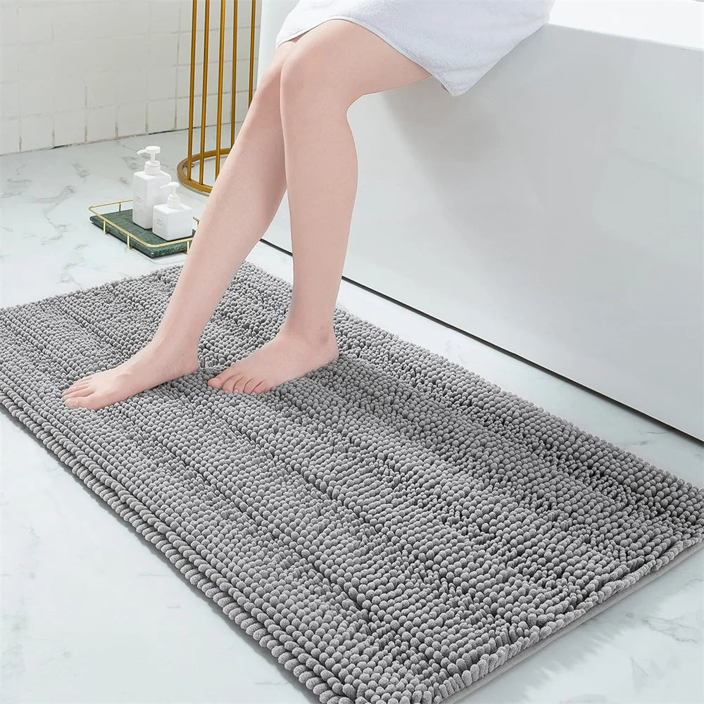 Non-Slip Chenille Bathroom Rug - Fluffy Shag Mat by Olanly