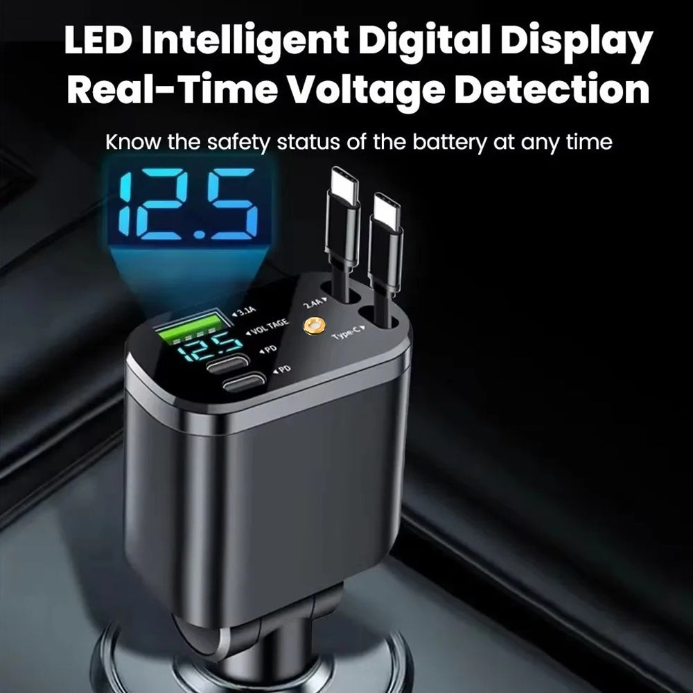 120W Car Charger 5IN1 Retractable Fast Adapter for iPhone Samsung