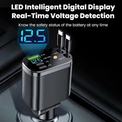 120W Car Charger 5IN1 Retractable Fast Adapter for iPhone Samsung